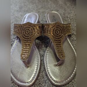 Elegant Gold Beaded Women's Sandals